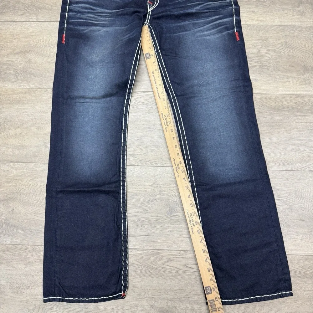 True Religion Ricky Super T Jeans Men's Sz 38 Dark Wash Thick Stitch Whisker